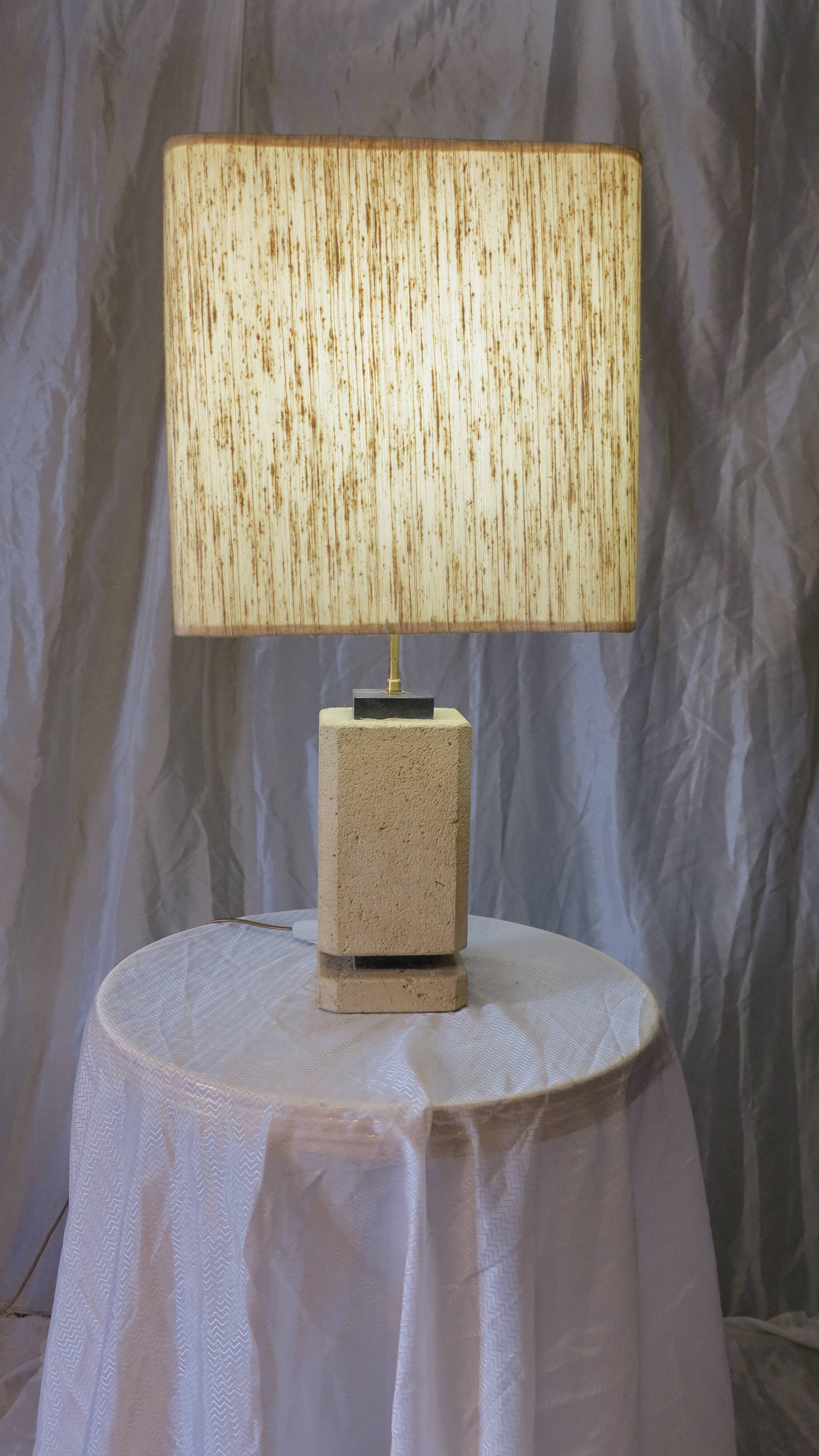 Stone, black marble and mottled silk table lamp