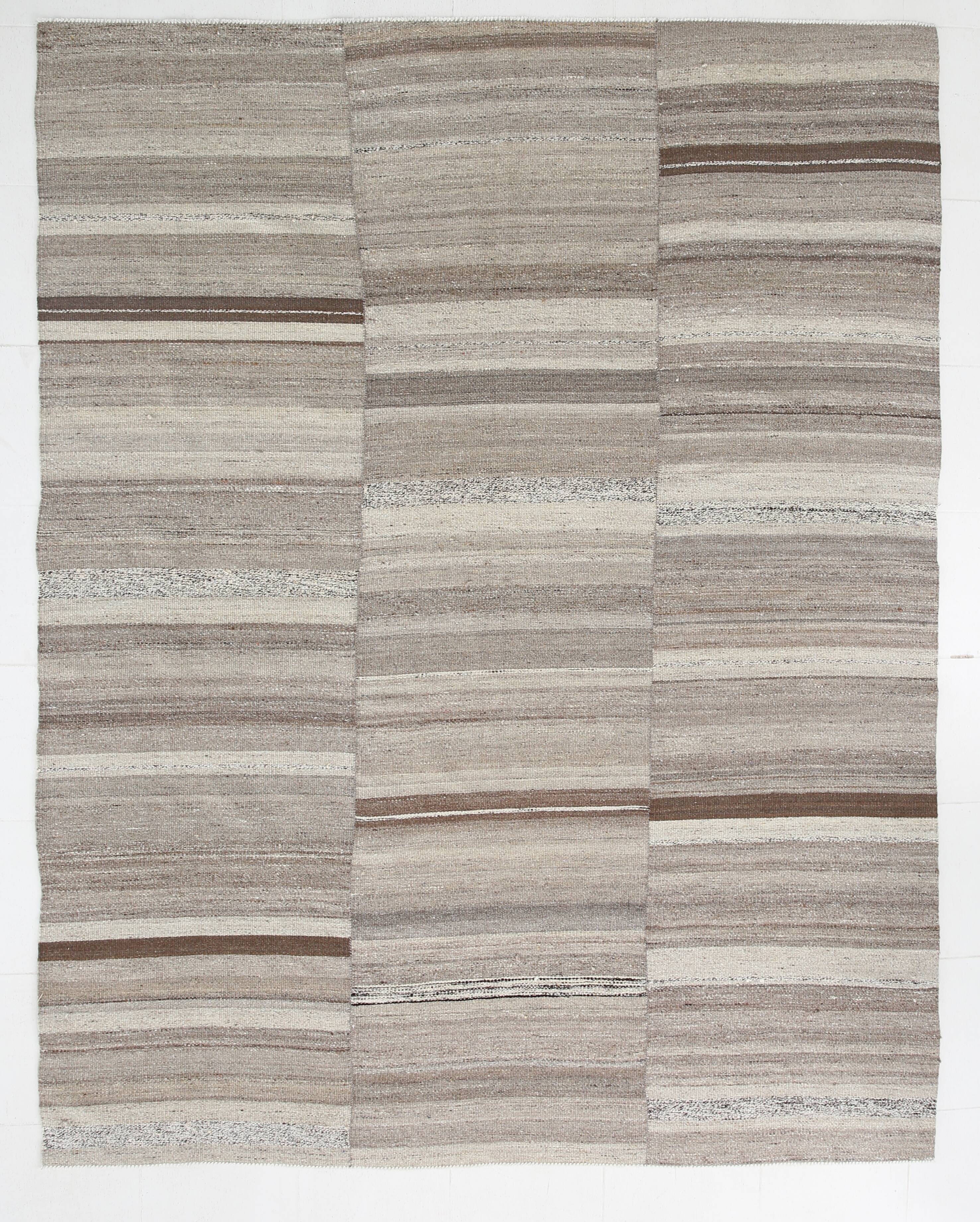 8x10 Kilim Brown & Cream Contemporary Kilim Rug, 233x293Cm