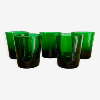 5 large vintage green glasses