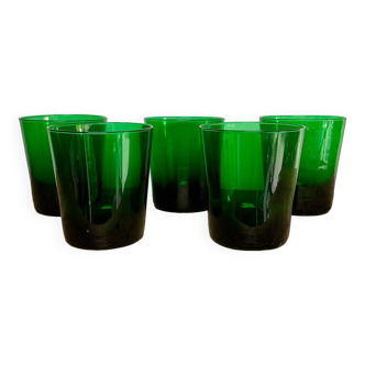 5 large vintage green glasses