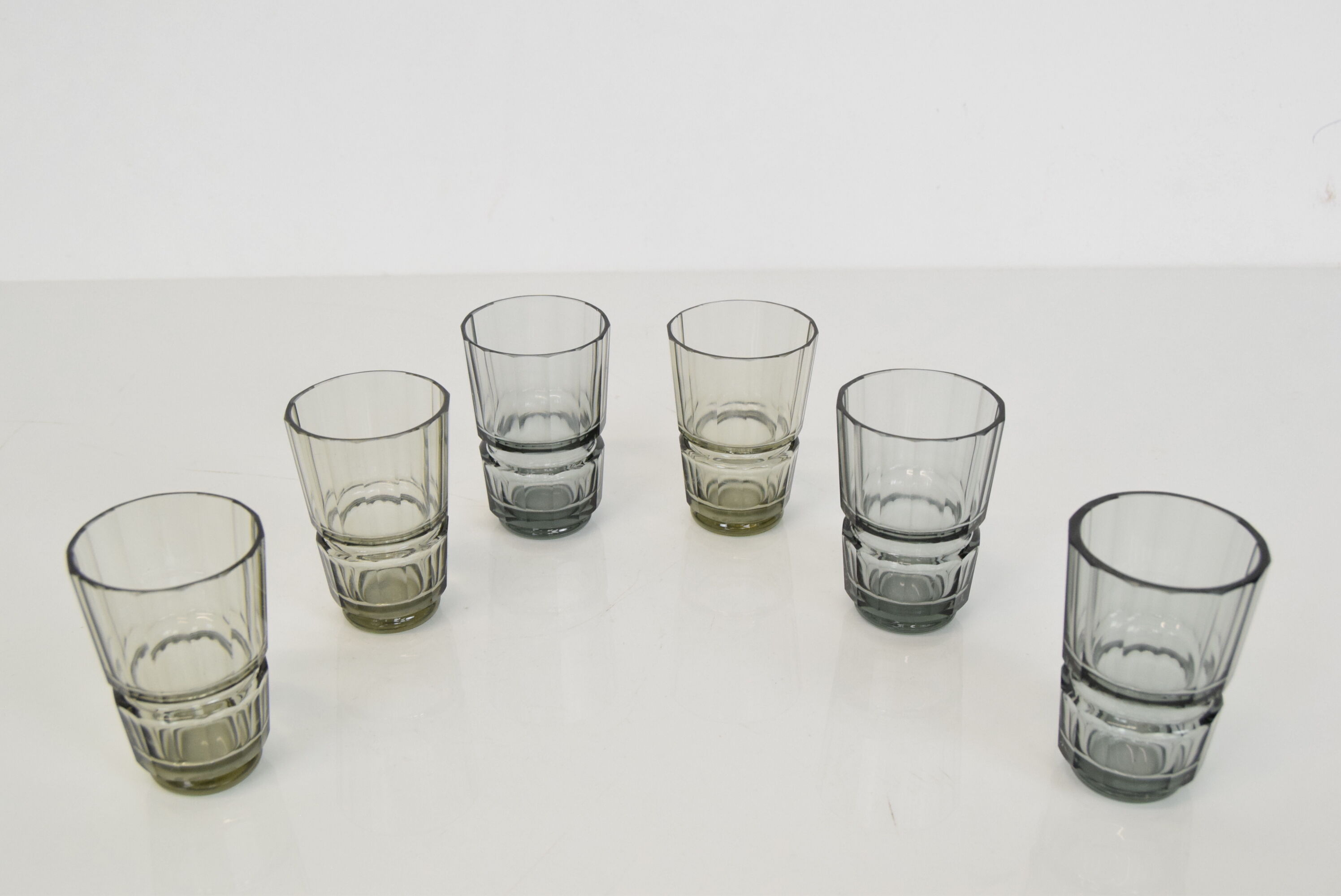 Art deco Glass Carafe with six glasses,Bohemia,1930's.