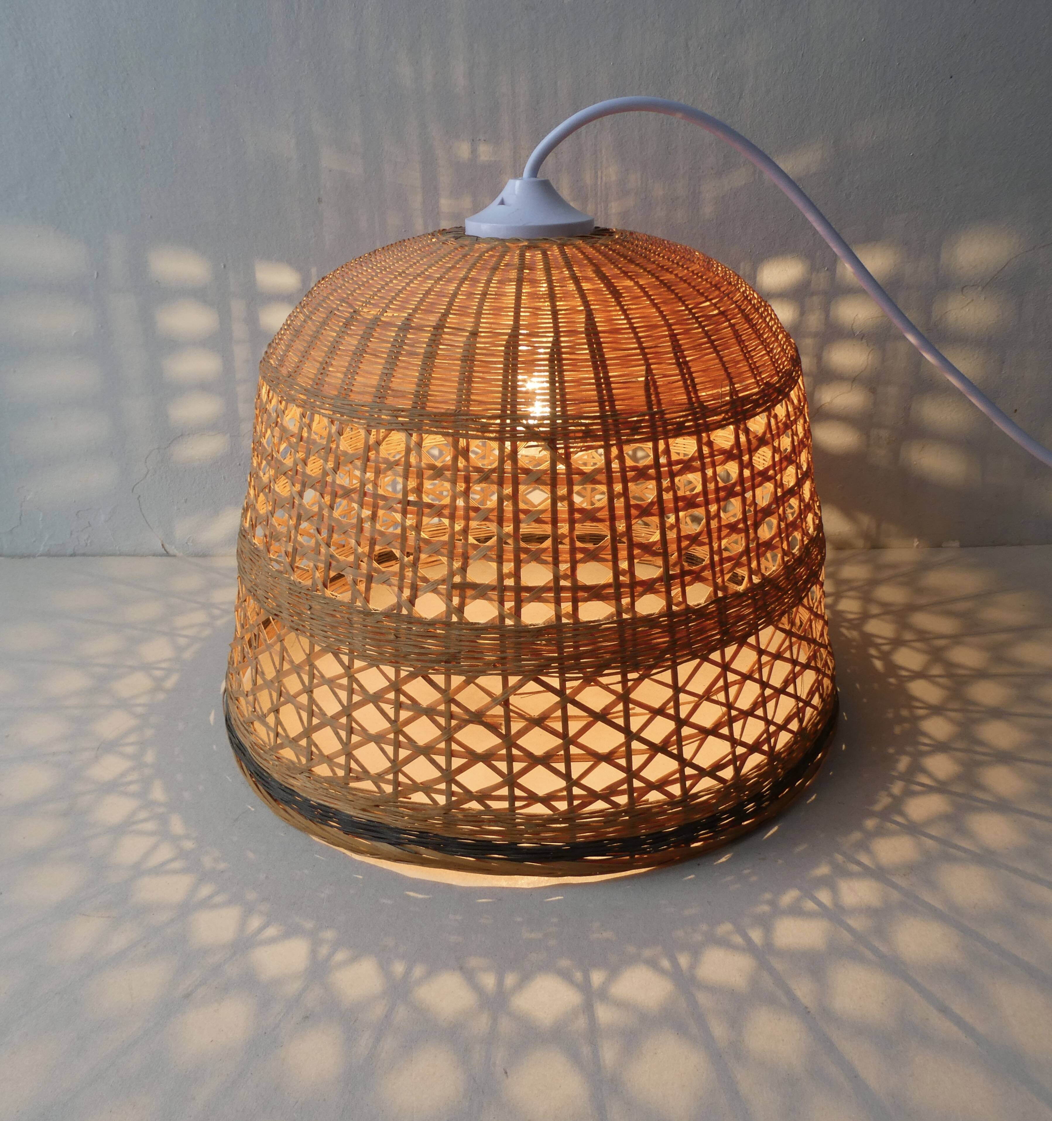 70s woven wicker pendant light