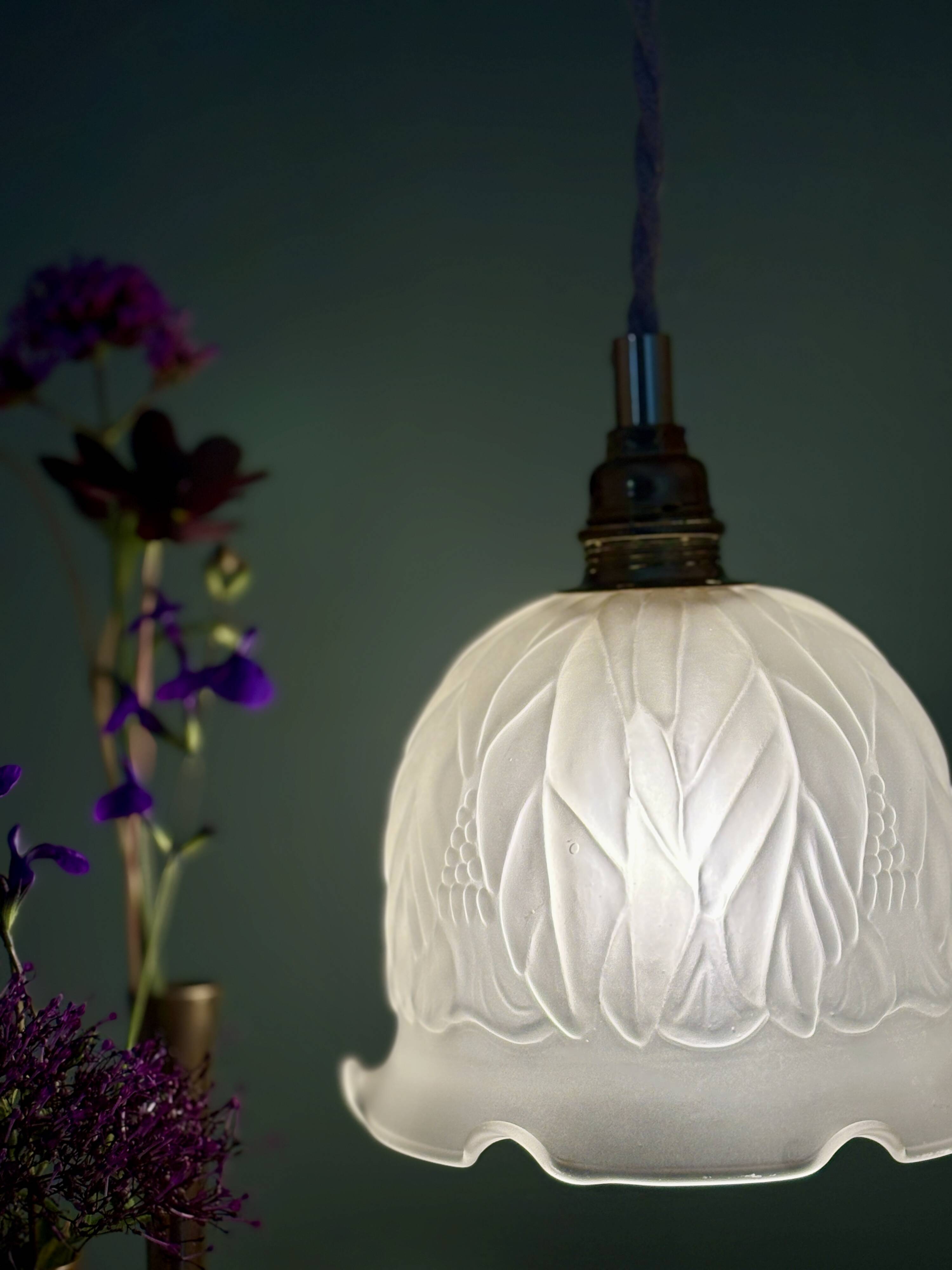 Vintage frosted glass tulip pendant light