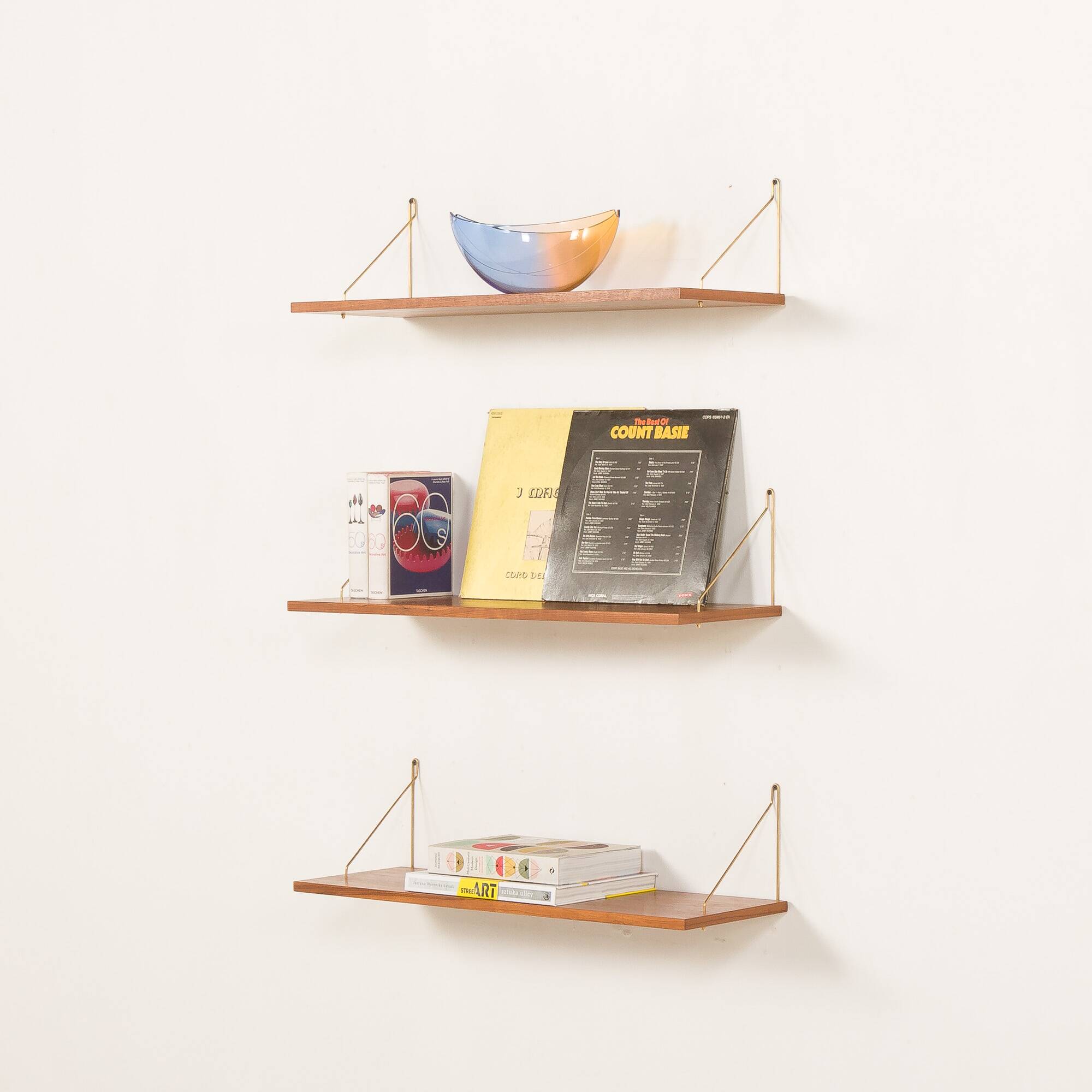 Danish mid-century floating shelves in teak, set of 3, 1960s