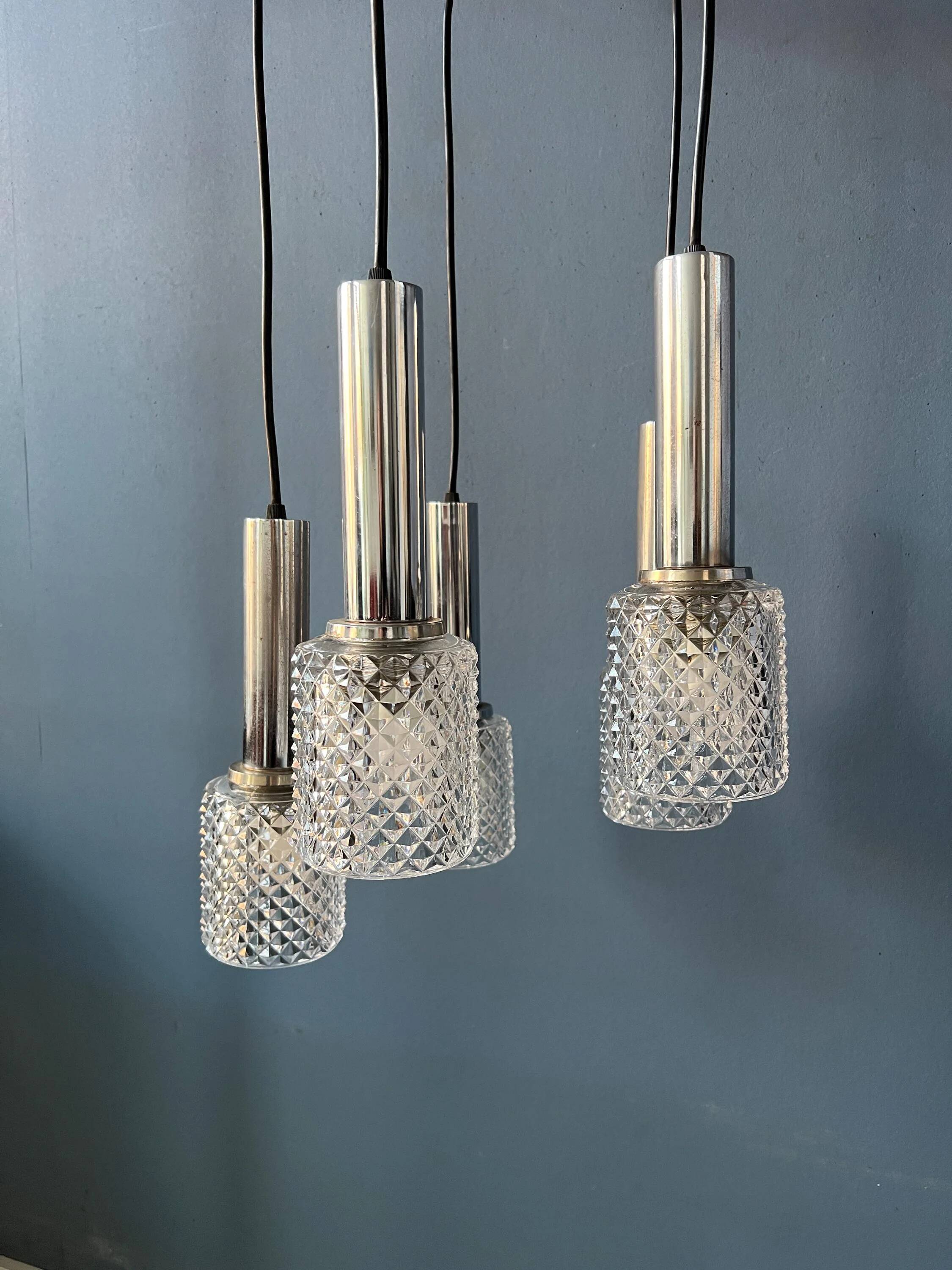 Suspension cascade Mid-Century en verre cristal
