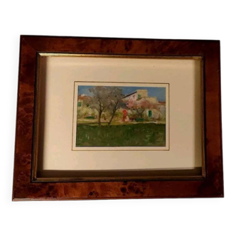 Peinture à l'huile de paysage sur tablette Début des années 1900 Italie