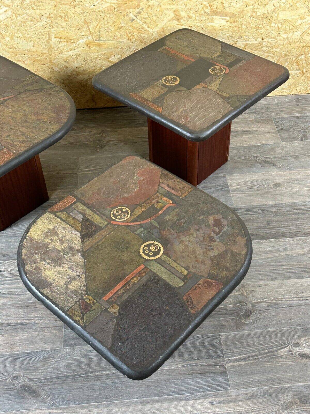 90s set of 3 brutal coffee tables with mosaic by Paul Kingma for Kneip