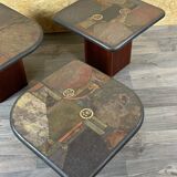 90s set of 3 brutal coffee tables with mosaic by Paul Kingma for Kneip