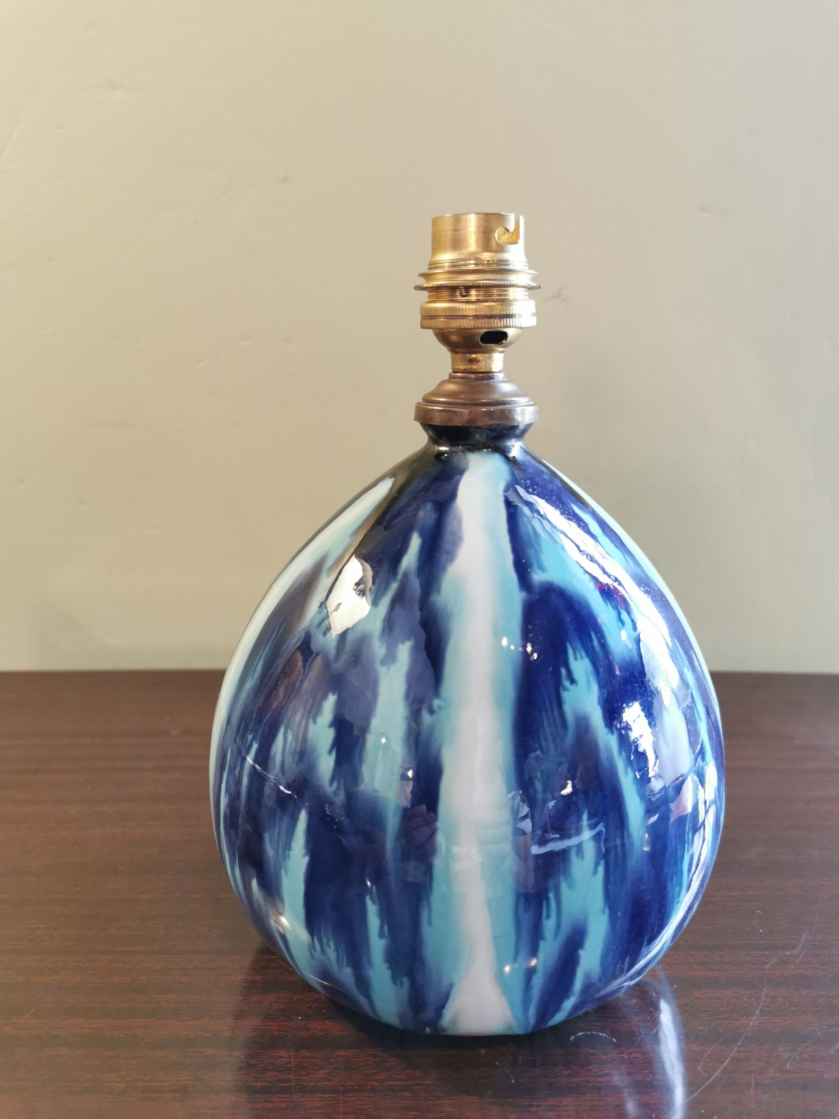 Vintage blue ceramic ball lamp signed
