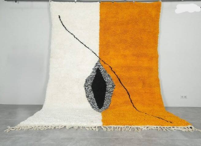 Abstract Moroccan rug, yellow and white, 150/250