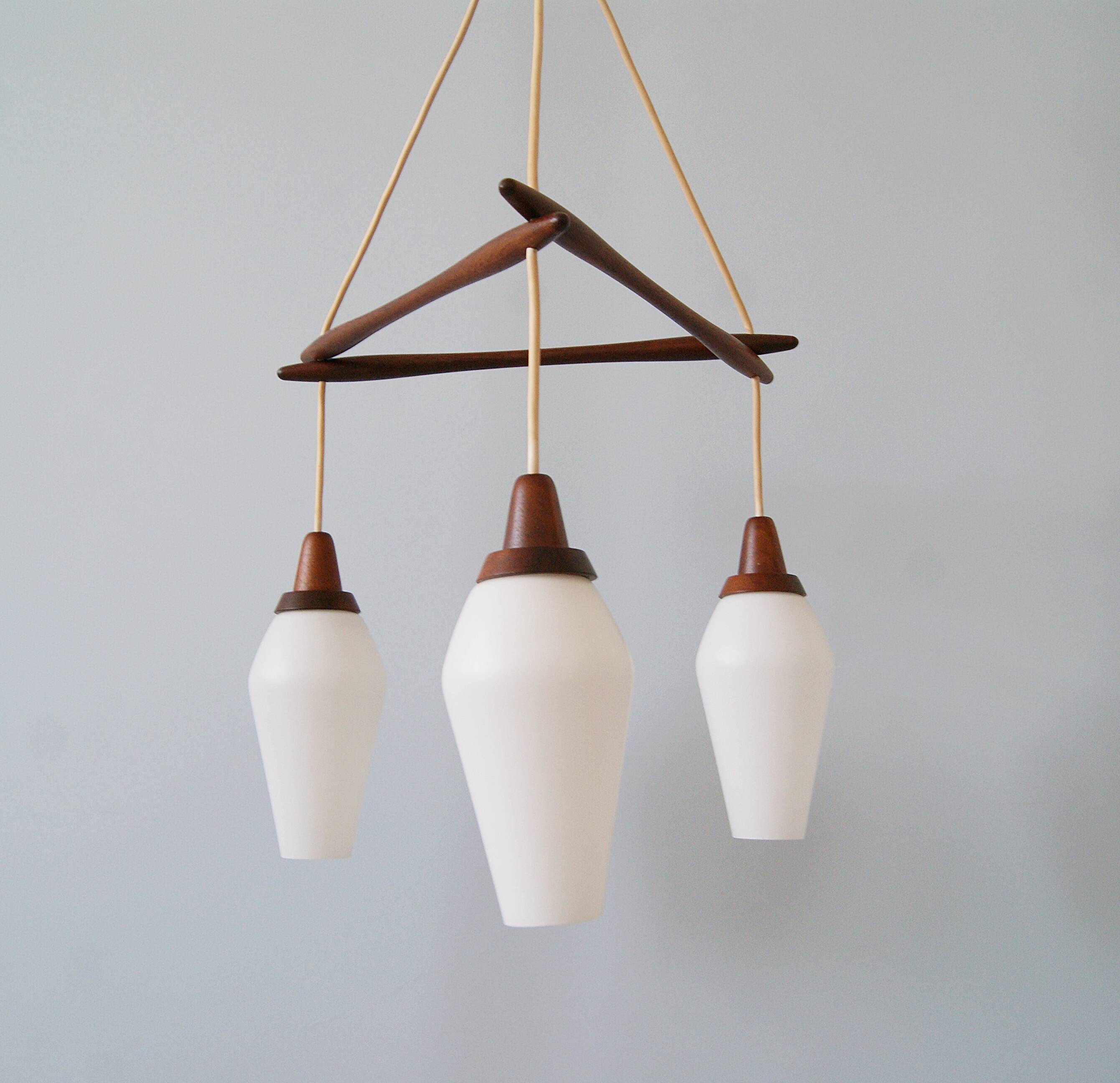 Danish teak hanging lamp three-flamed