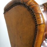 Irresistible old sheep leather wingback armchair with the most beautiful colors