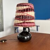 Vintage black ceramic lamp with hand-woven wool shade