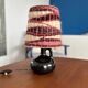 Vintage black ceramic lamp with hand-woven wool shade