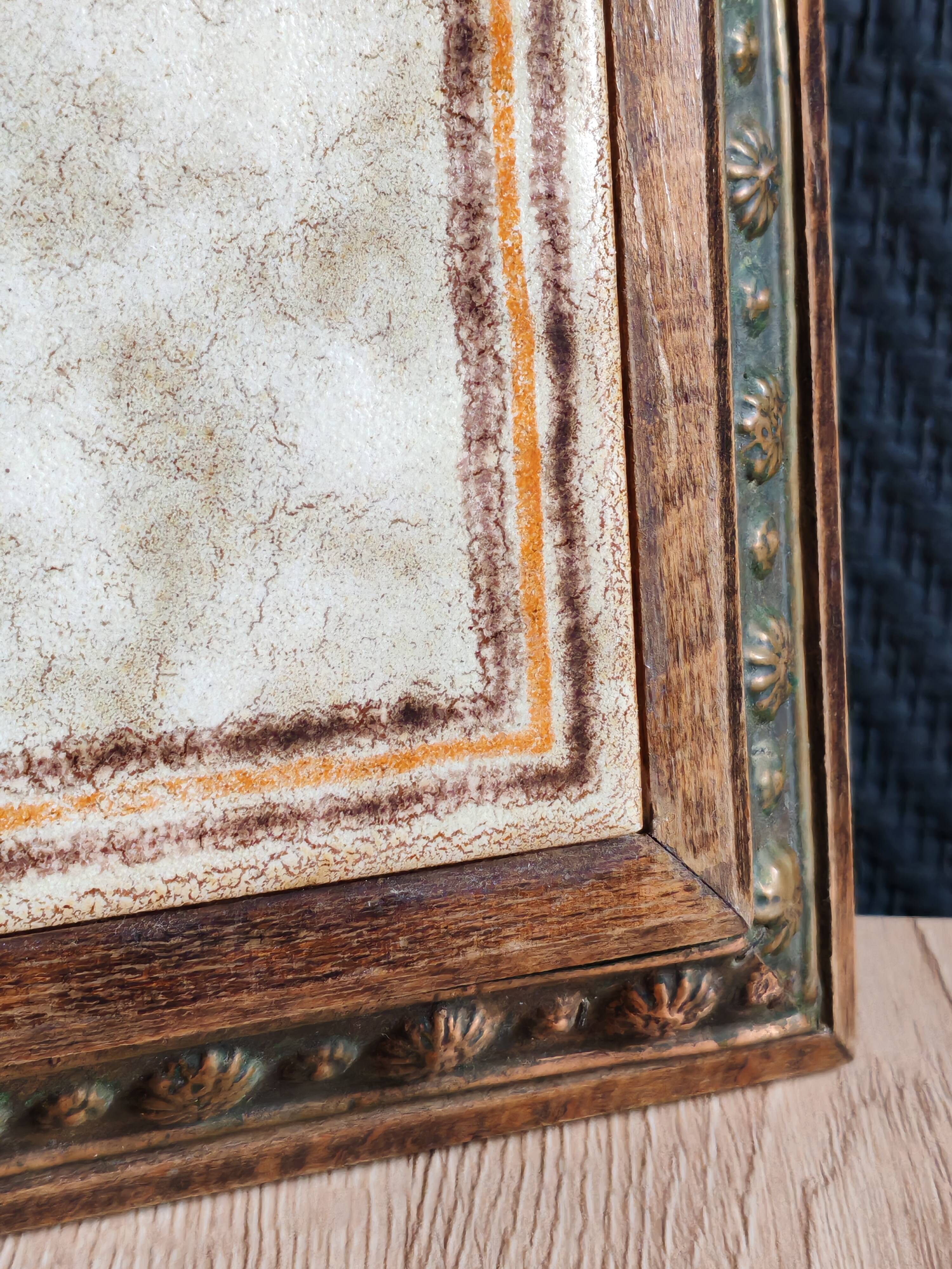 Old Italian Ceramic Trivet and Wooden Frame