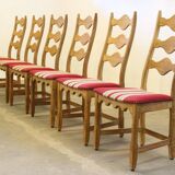 Vintage 1960s Danish brutalist ladderback oak chairs in the style of Kjærnulf