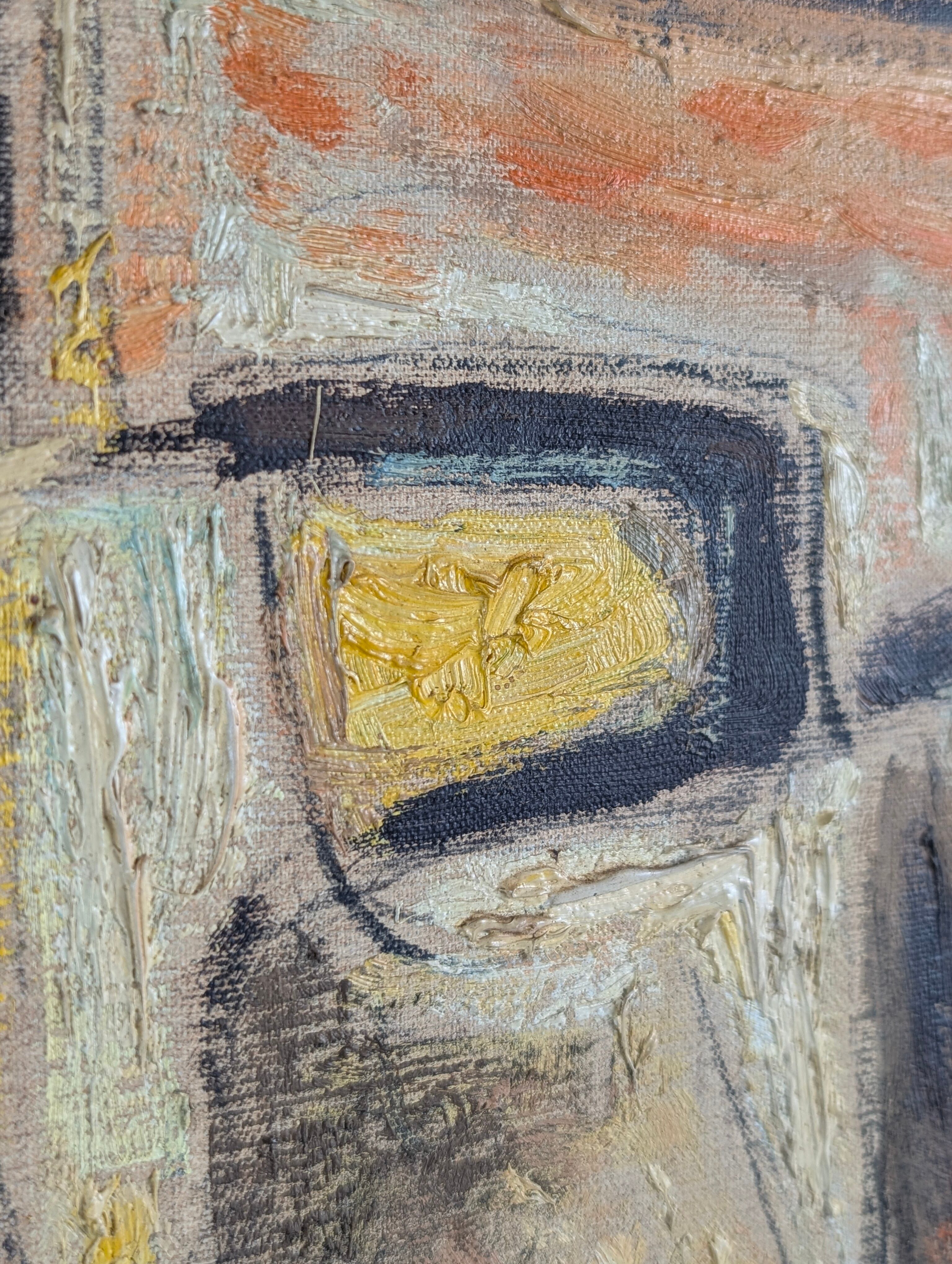 Cubist expressionist portrait in oil by Calvo Carrión 1970s