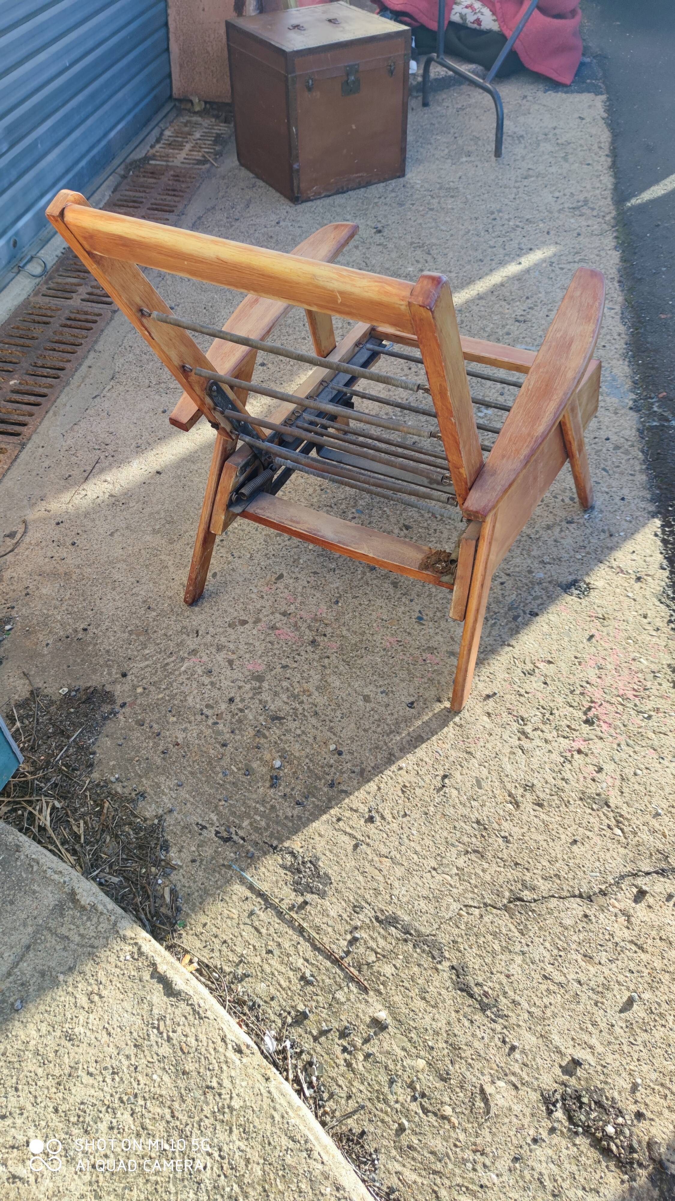 Armchair with compass legs and a mechanism, circa 1950