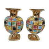 PAIR OF CERAMIC VASES DOREE, POLYCHROME, VINTAGE ITALY 60'S