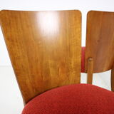 Set of four restored dining chairs model H-214 designed by Jindřich Halabala, 1950's.