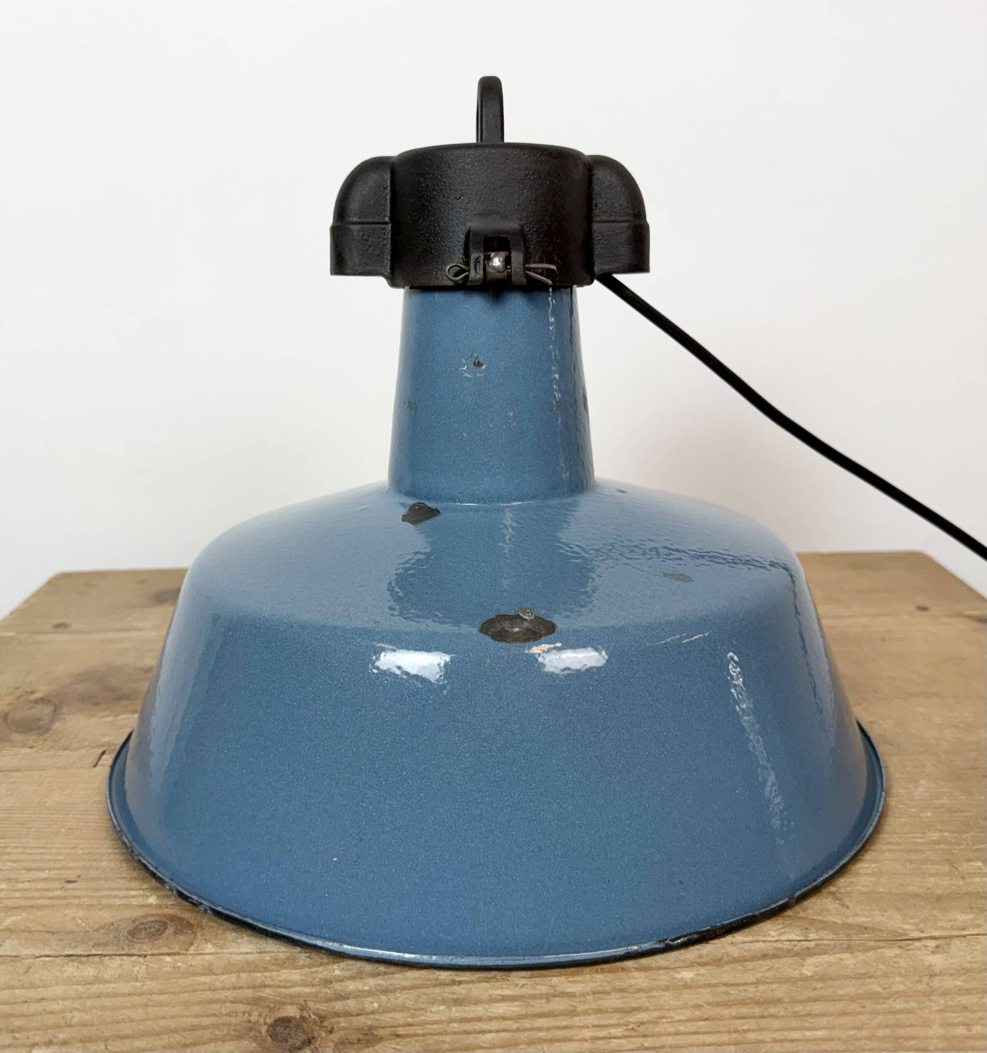 Industrial Blue Enamel Factory Lamp with Cast Iron Top, 1960s
