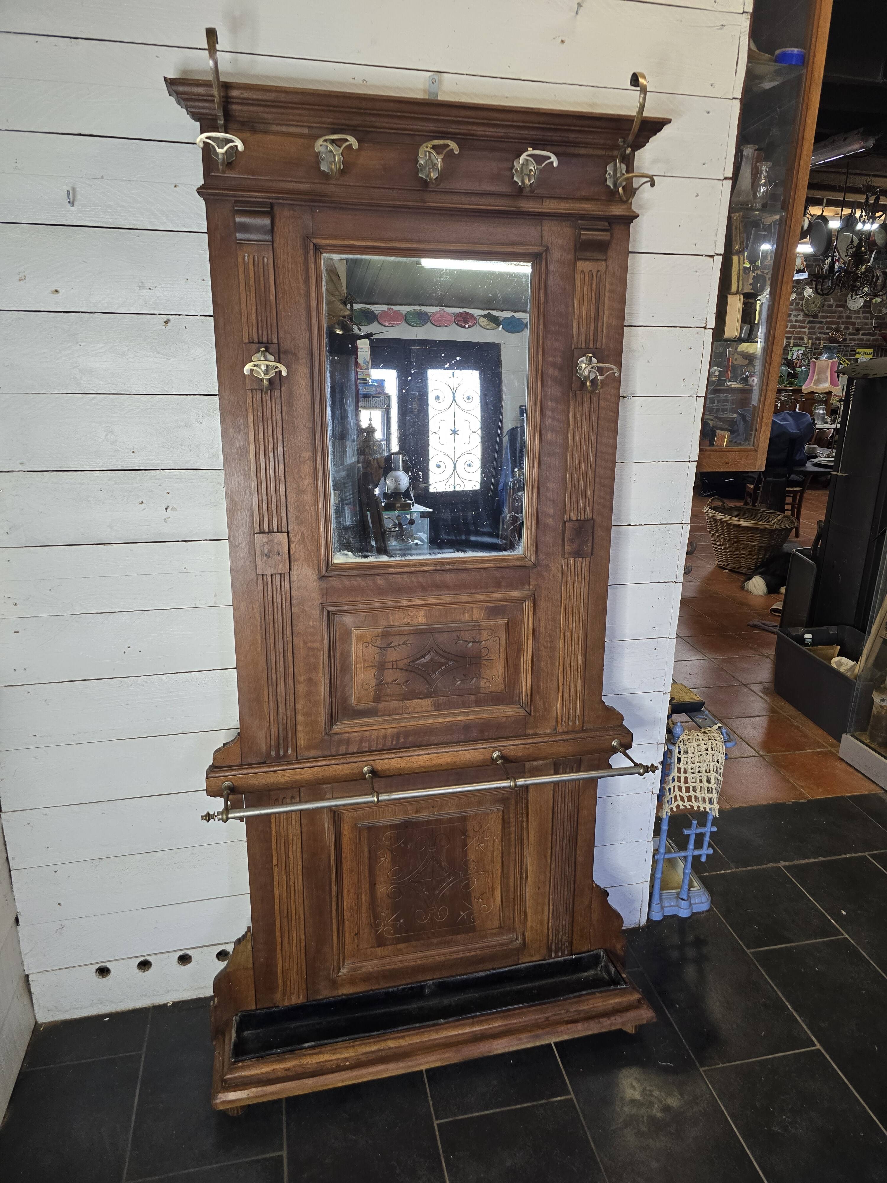 Old locker room or coat rack in walnut