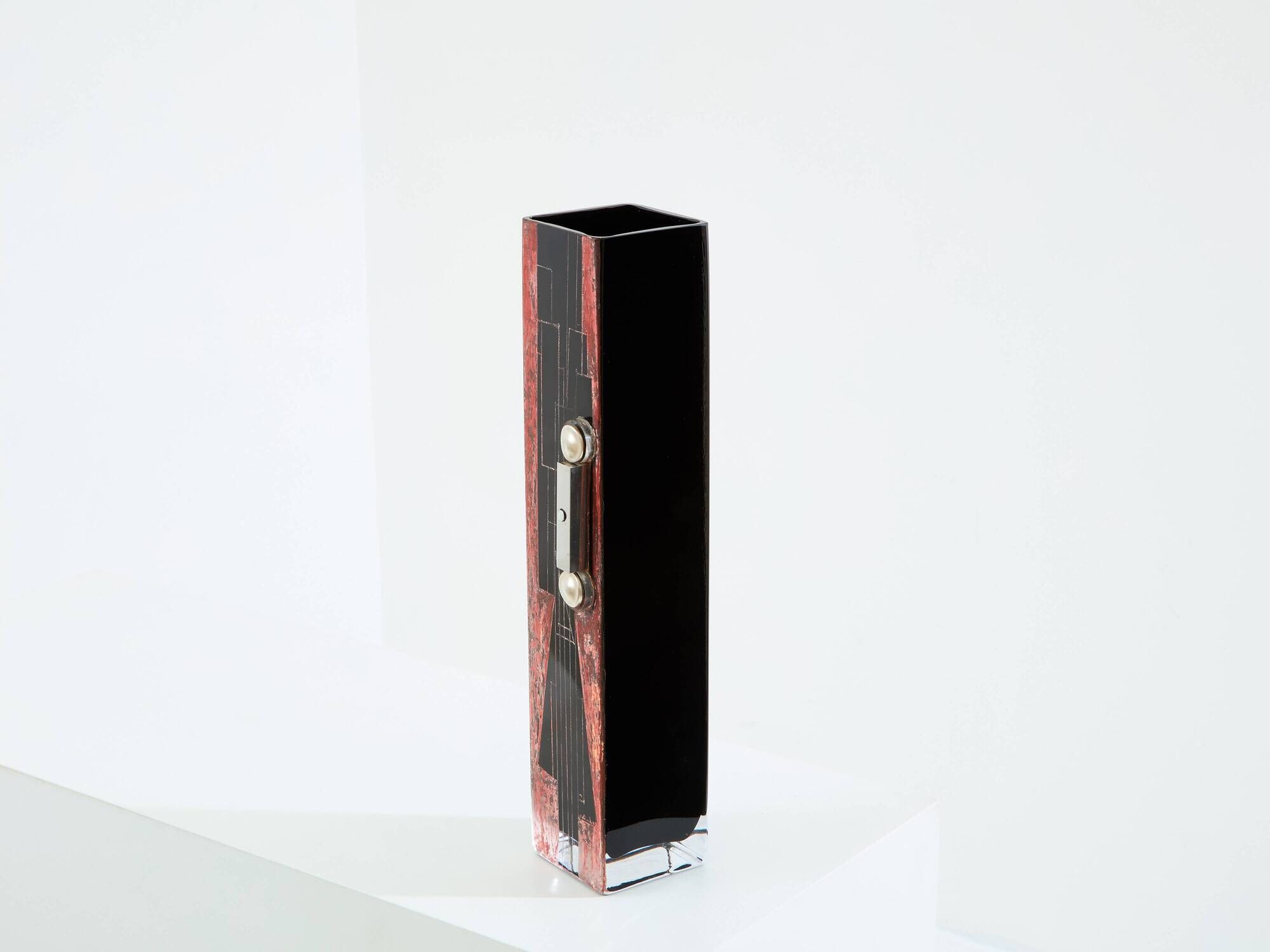 Large Art Deco vase in black and red opaline glass Anatole Riecke 1938