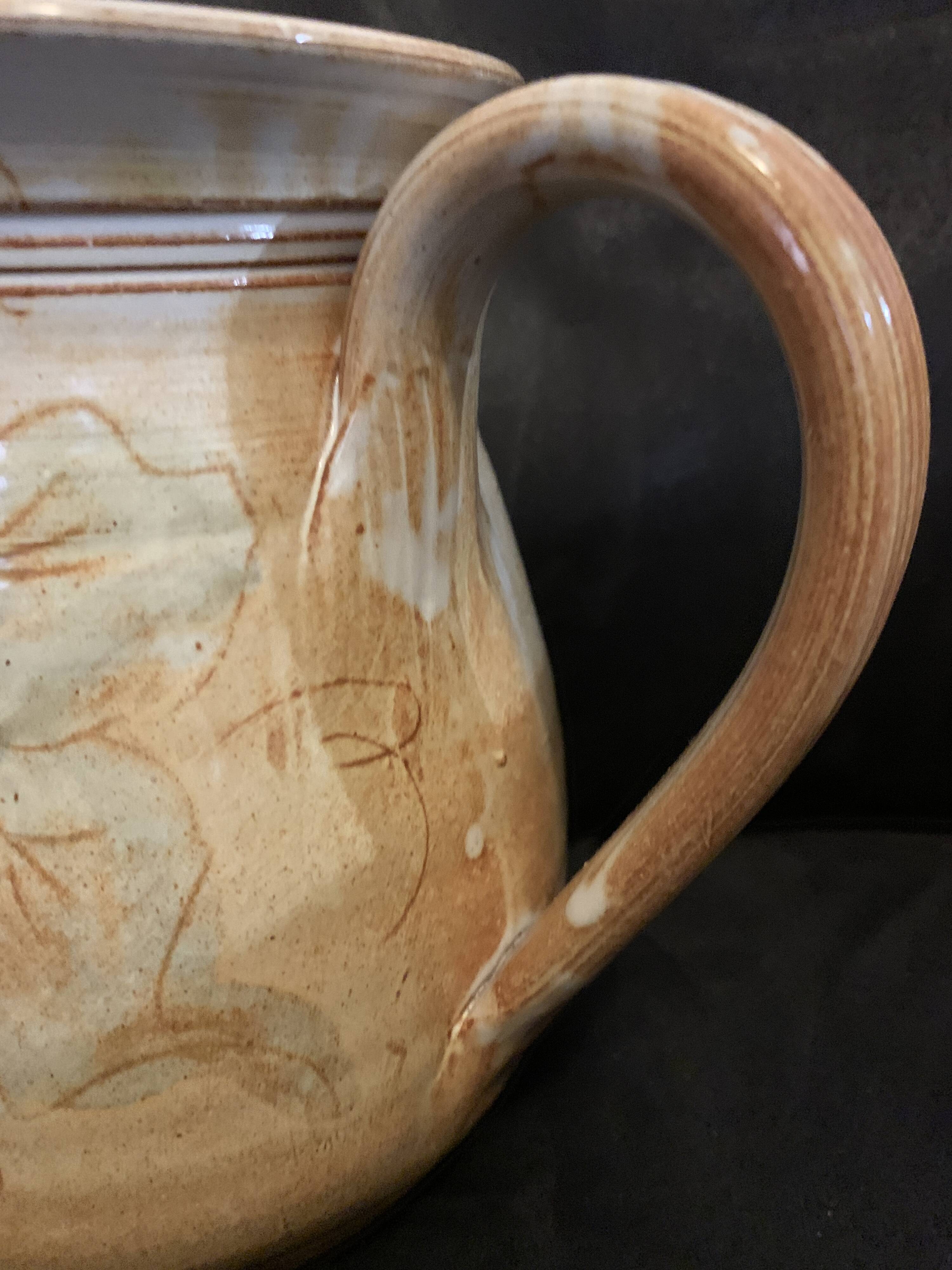 Large Vallauris pitcher 1960 18.5cm with terracotta ice tube grape decoration old vintage pottery