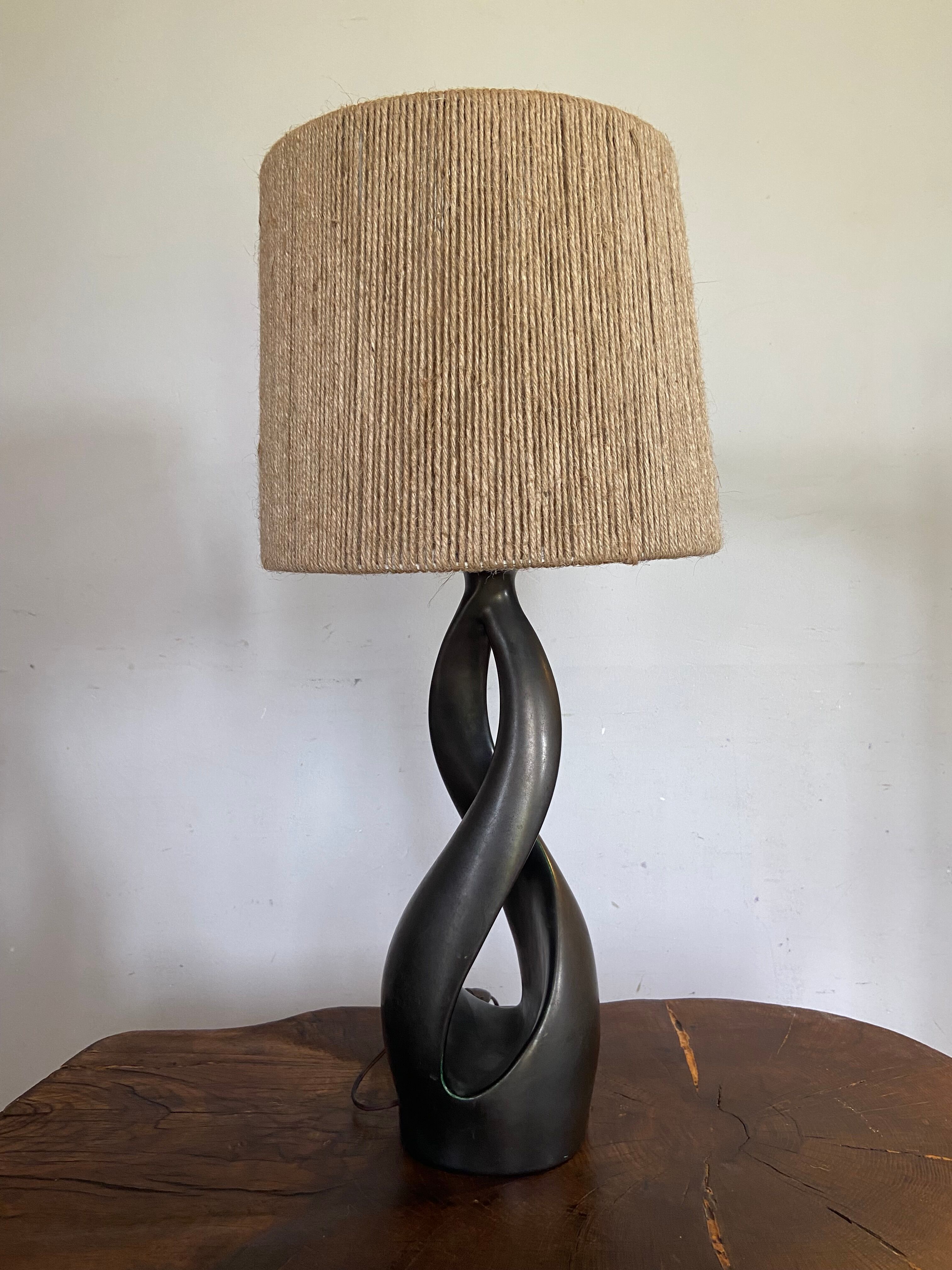 Free form lamp Black ceramic 50s lampshade rope Dlg Marcel Giraud