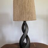 Lampe forme libre céramique noire années 50 abat jour corde dlg marcel giraud
