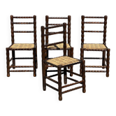 4 chaises pieds bobine en bois et corde  attribuées à Charles Dudouyt 1940