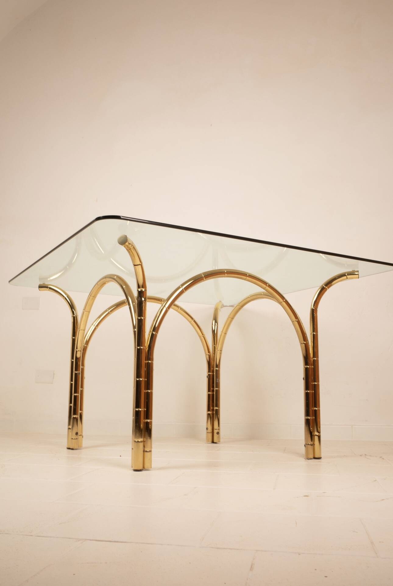 Tavolo in Cristallo e Ottone 1970 Manifattura Italiana