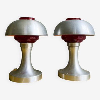 Pair 1960s Mid Century Modern silver table lamps