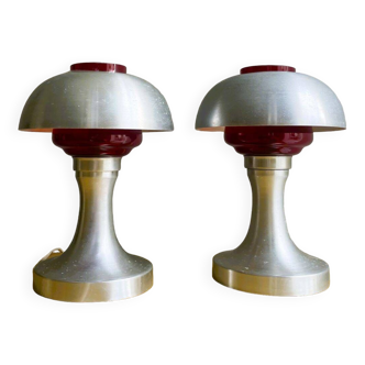 Pair 1960s Mid Century Modern silver table lamps