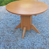 1950s round oak table, 2 heights, central quadripod leg