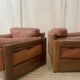 Pair of Cognac Leather Club Armchairs & Wood - Italian Design - 1970s