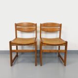 Pair of vintage sleigh chairs in beech wood and cane from the 70s