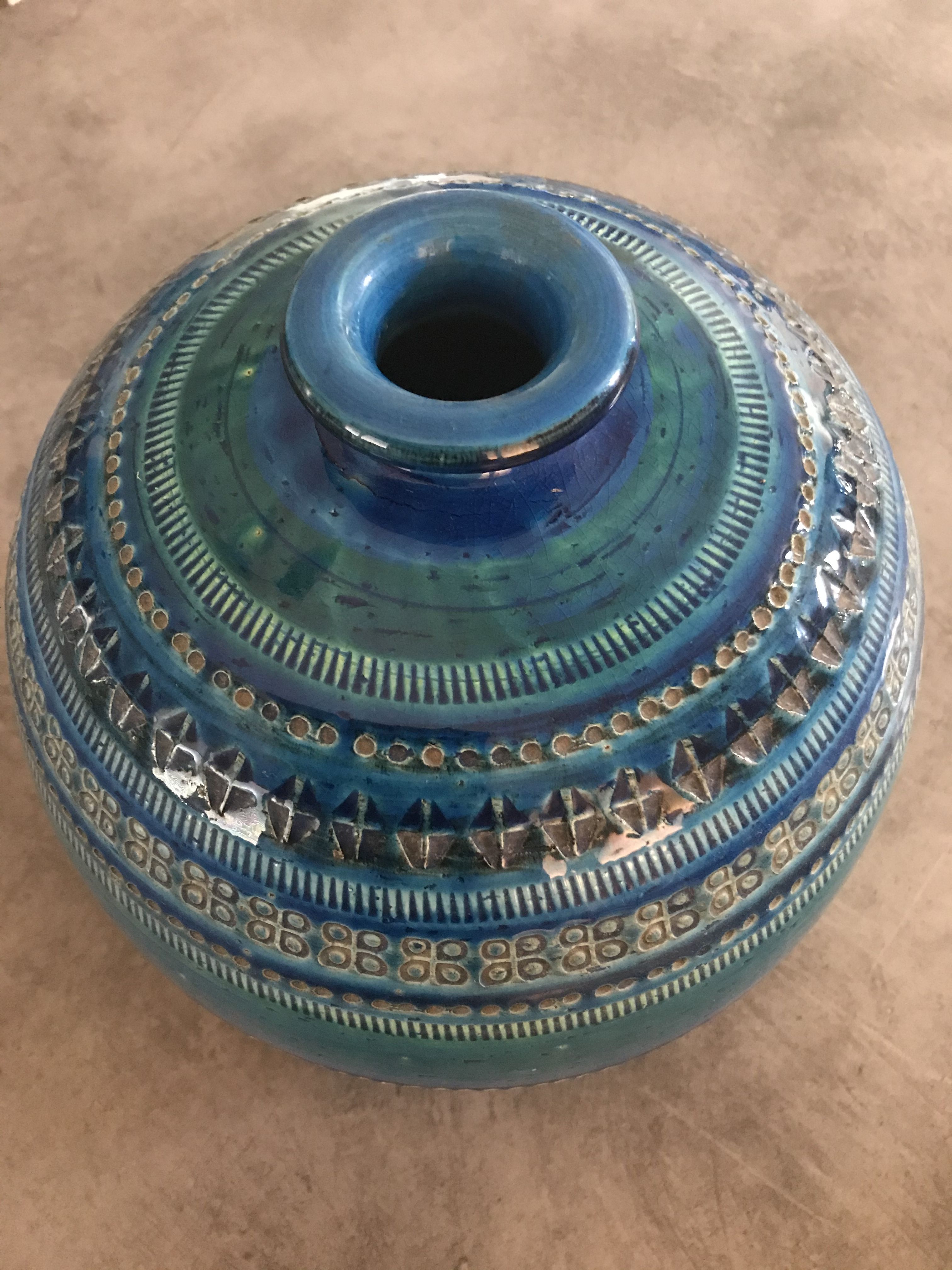 Vase ceramic blue Aldo Londi for Flavia Montelupo faïence vintage 60/70 italy