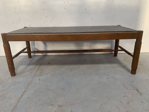 Table de salon en chêne et plateau d'ardoise XX siècle