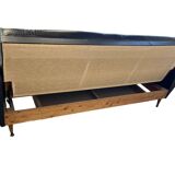 Vintage black and red sofa / three-seater / sofa bed