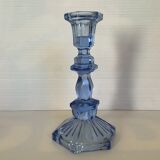 Octagonal blue molded glass candle holder