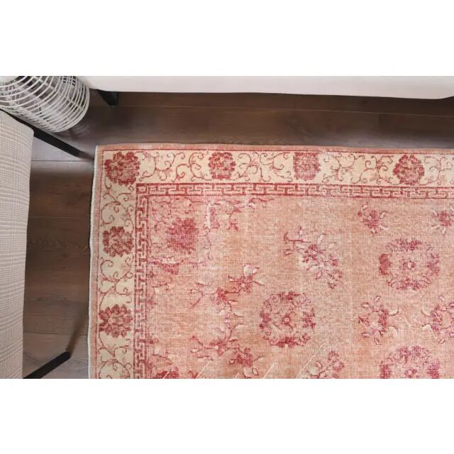 Vintage Turkish Oushak Handmade Wool Cotton Pink Area Rug 115x211