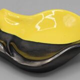 Ancienne ceramique vide poche cendrier design vintage noir jaune dlg vallauris elchinger