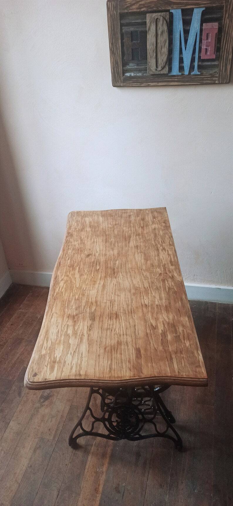 Solid wood and cast iron desk/Singer sewing machine table/entrance console/bathroom furniture