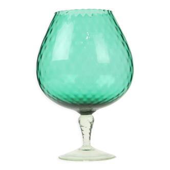 Turquoise glass brandy snifter cup empoli italy diamant sixties 26cm