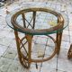Pair of round coffee tables in vintage rattan and glass from the 1960s