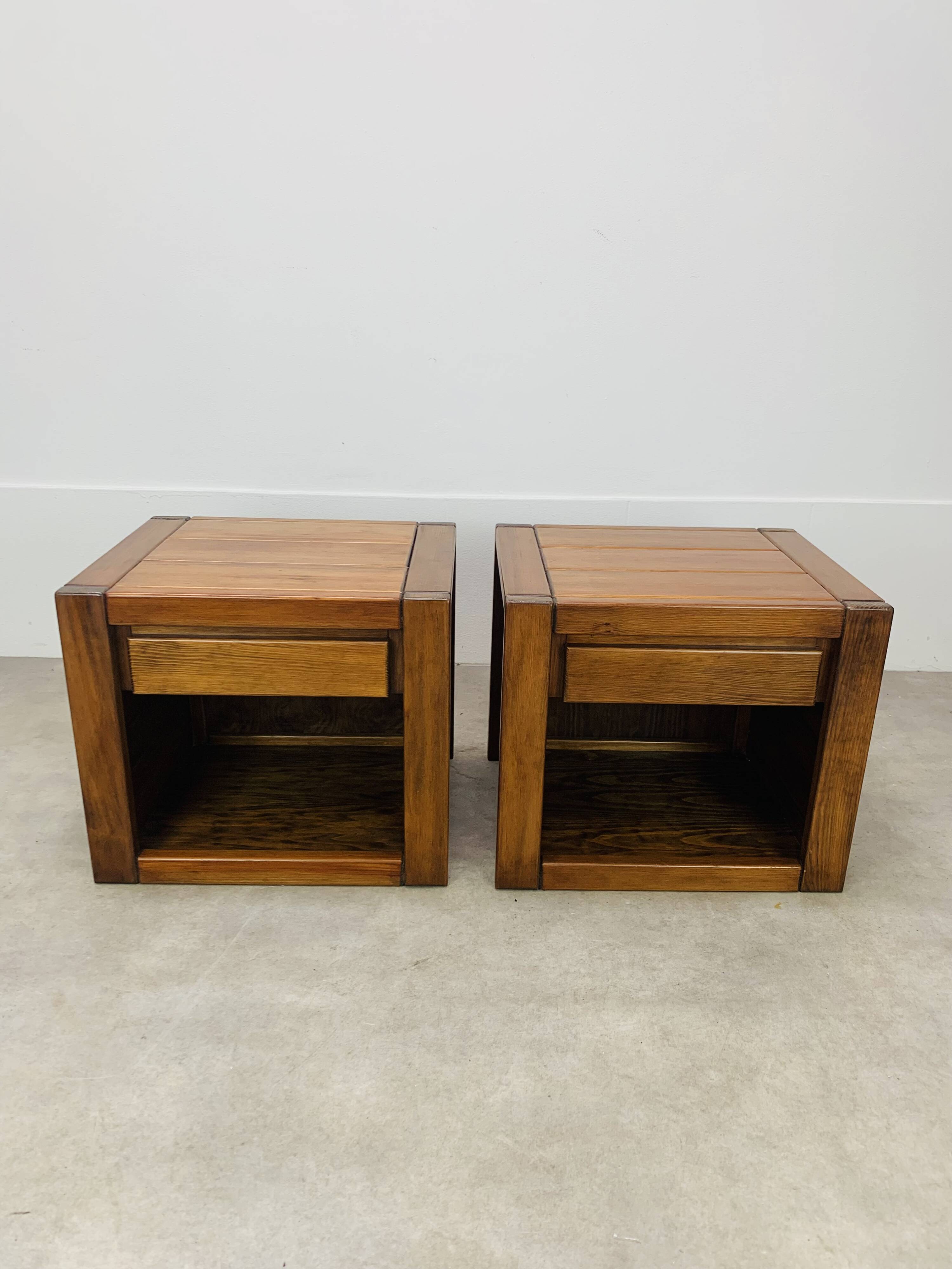 Pair of vintage Maison Regain elm bedside tables