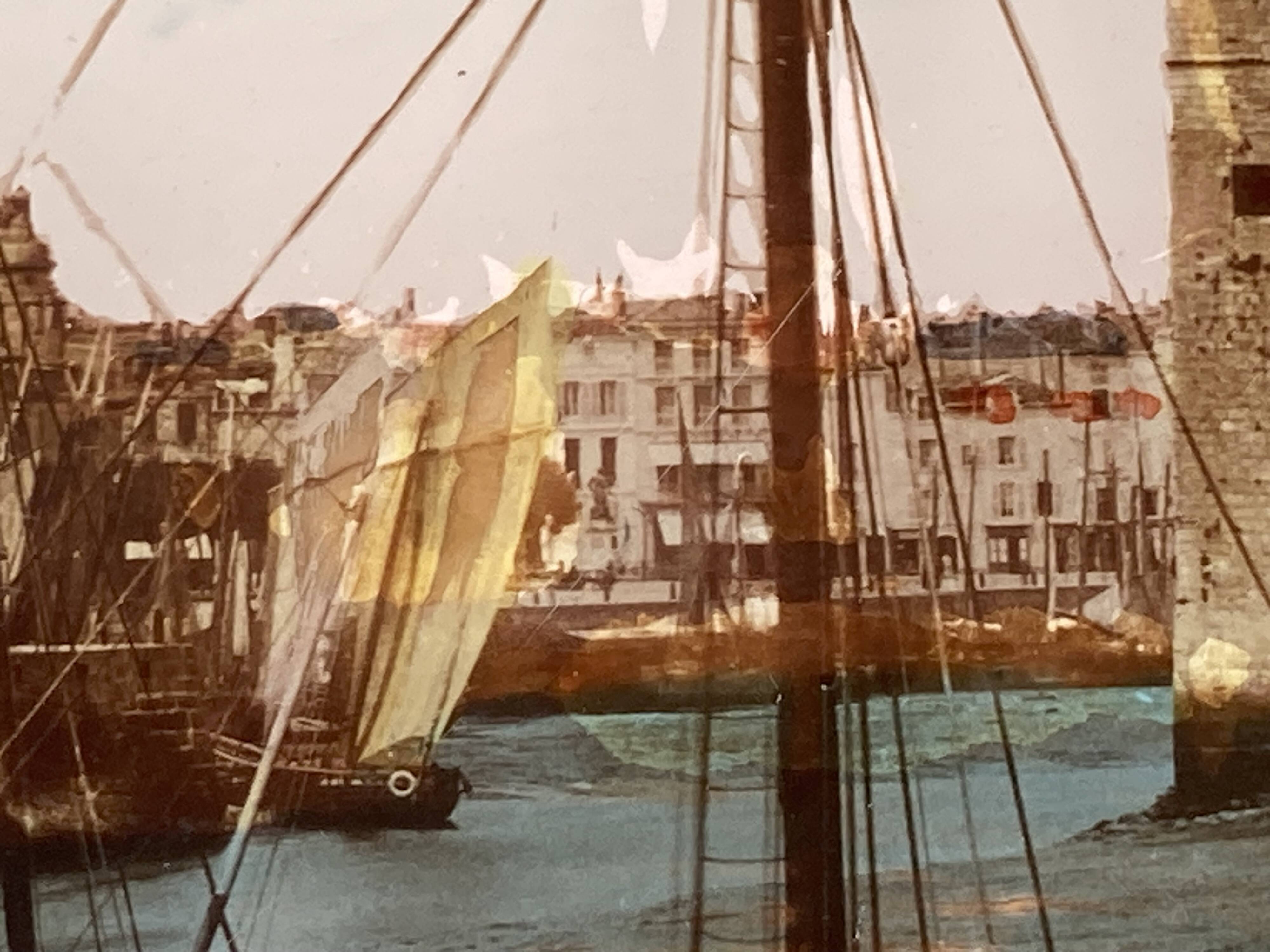 painting fixed under glass port of La Rochelle 19th century