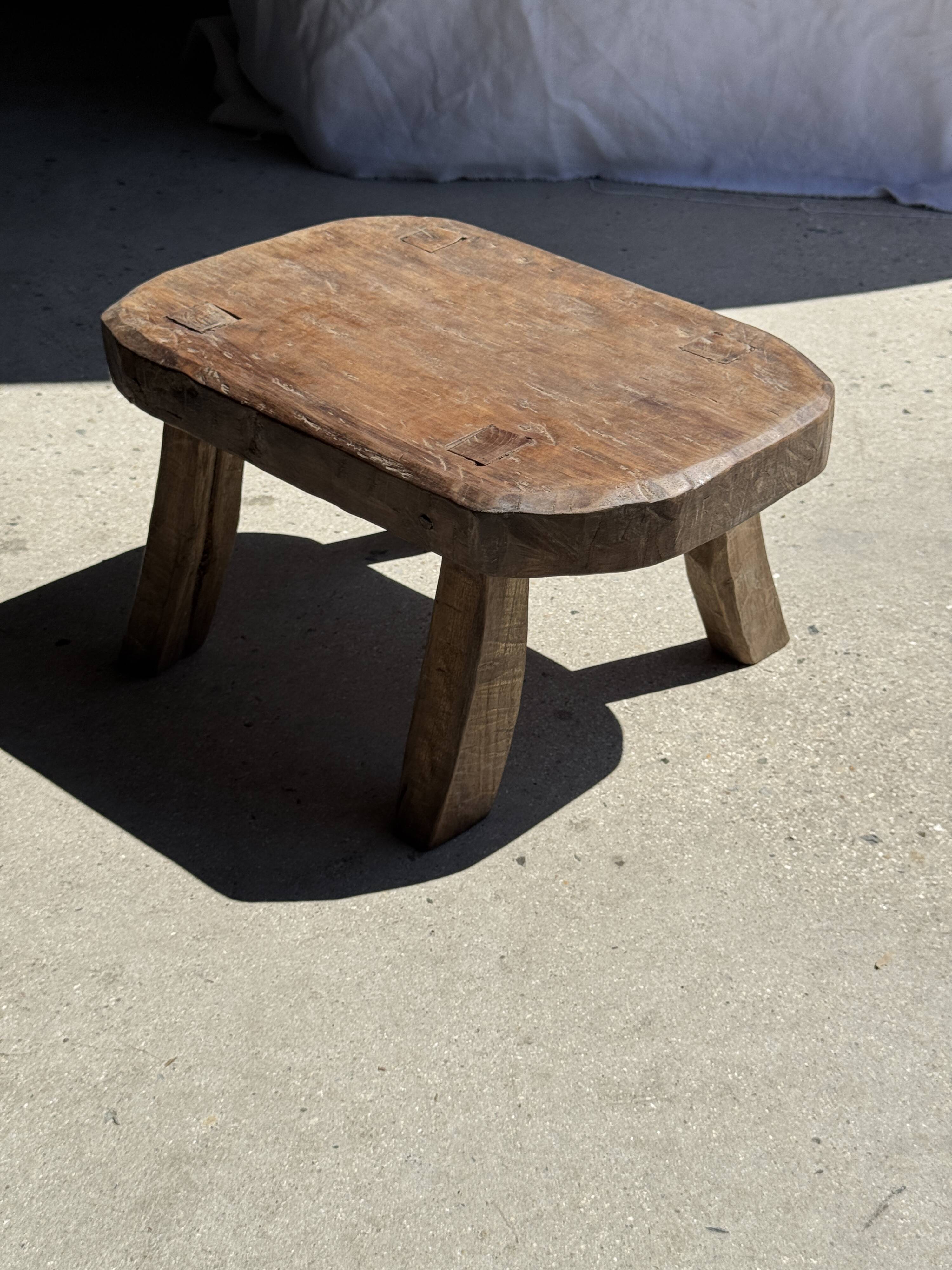 Small stool, oval solid teak accent stool wabi-sabi H25 45x31.