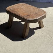 Small stool, oval solid teak accent stool wabi-sabi H25 45x31.